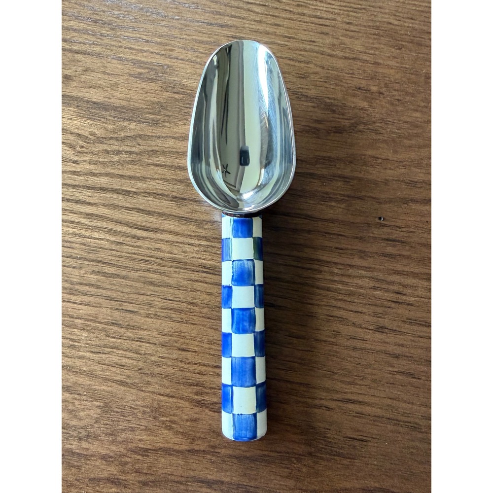 Mackenzie Childs Royal Check Blue Enamel Small Scoop Stainless Steel Ice Candy